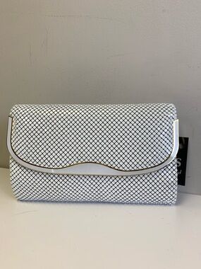 Y&S Handbags White Textured Clutch with Gold Accent